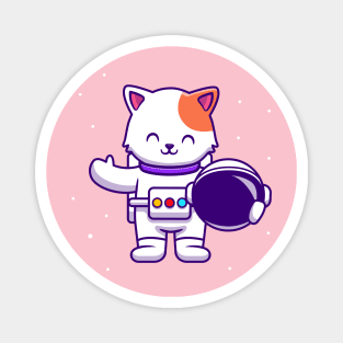 Cute Astronaut Cat Holding Helmet Magnet